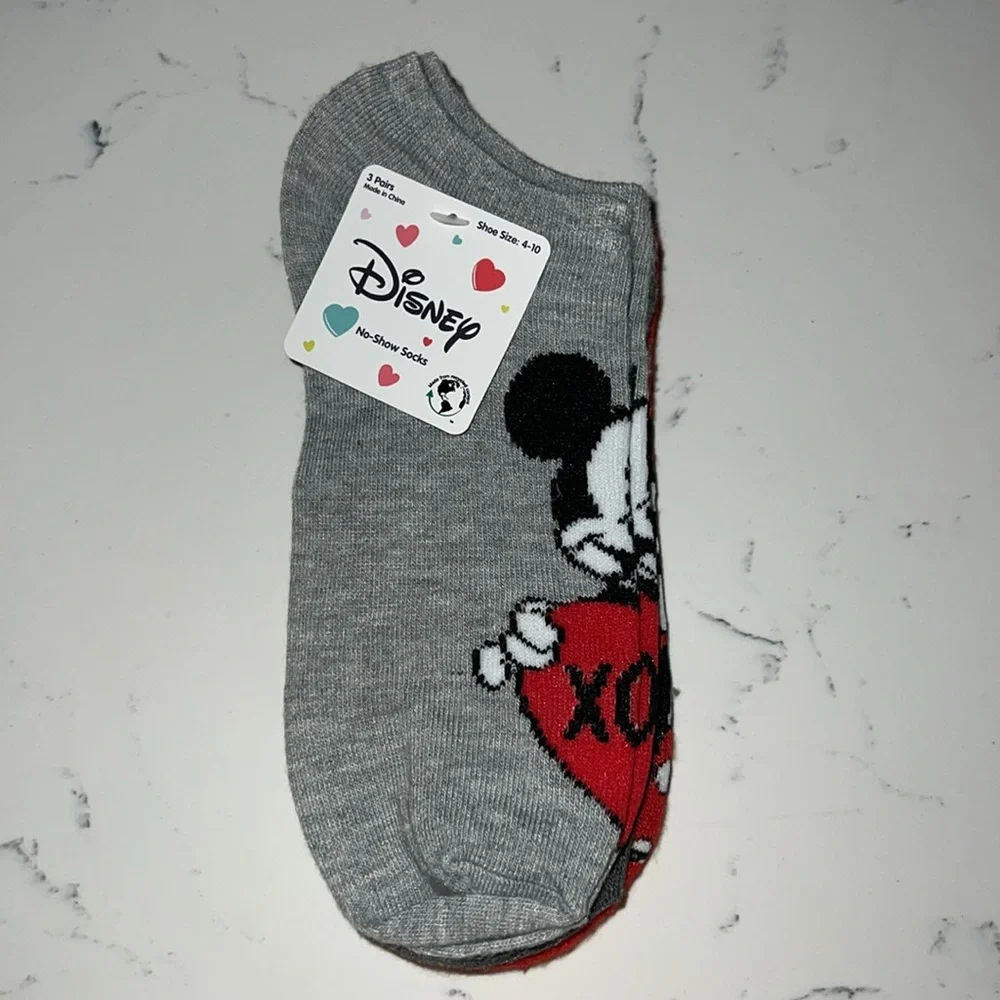 Mickey Mouse Socks Valentine's Day Women's No Show Socks, 3-Pack, Size 4-10